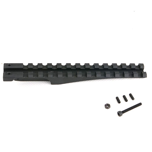 Enhance your AK rifle with the AK Extended Picatinny Sight Mount, featuring adjustable height for perfect optics alignment and improved aiming precision.